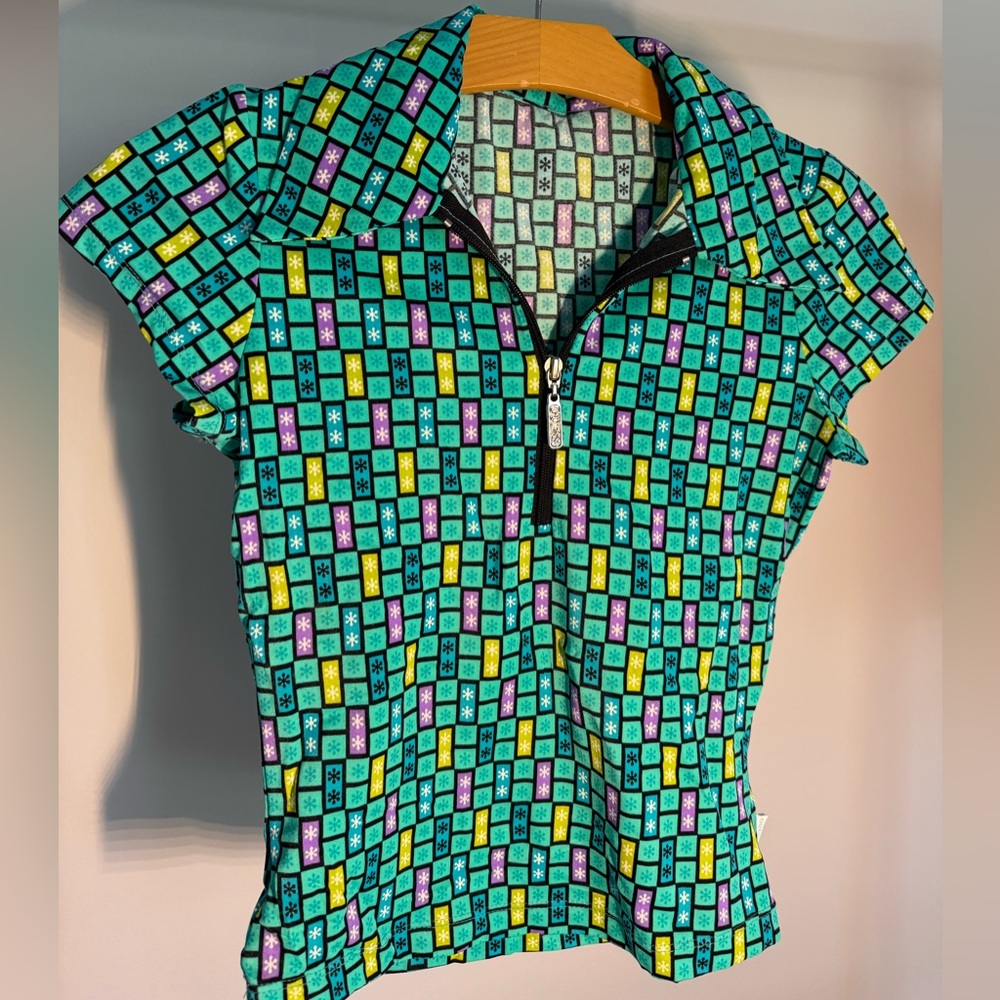 VINTAGE - Guess Teal and Purple Geometric Collared Shirt